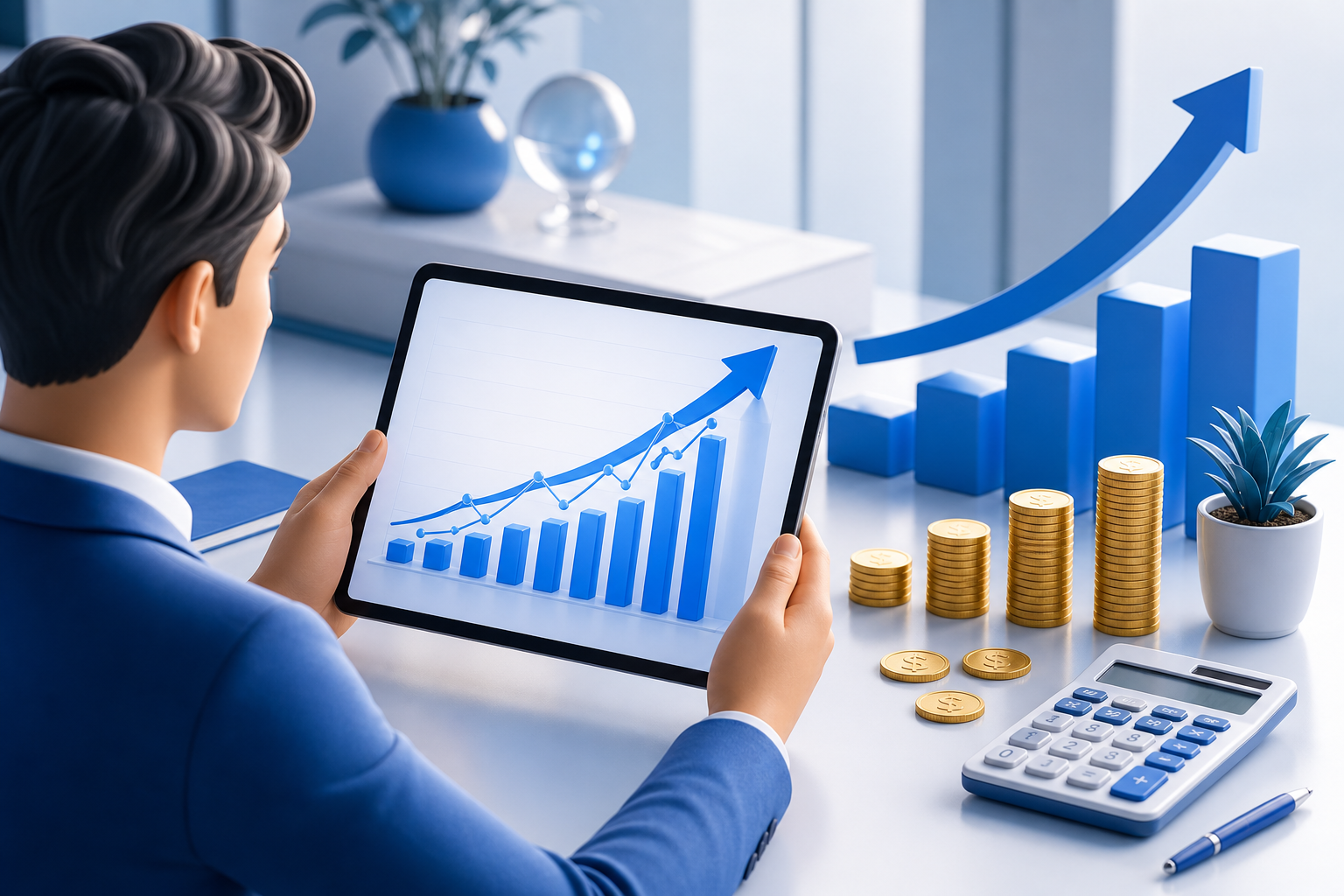 Investment growth compound interest chart — 3D illustration