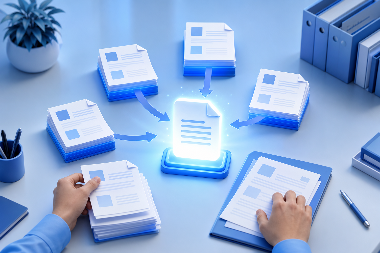 Merging PDF documents — 3D illustration